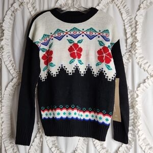 Vintage Season Ticket Floral Christmas Acrylic Holiday Knit Sweater sz M